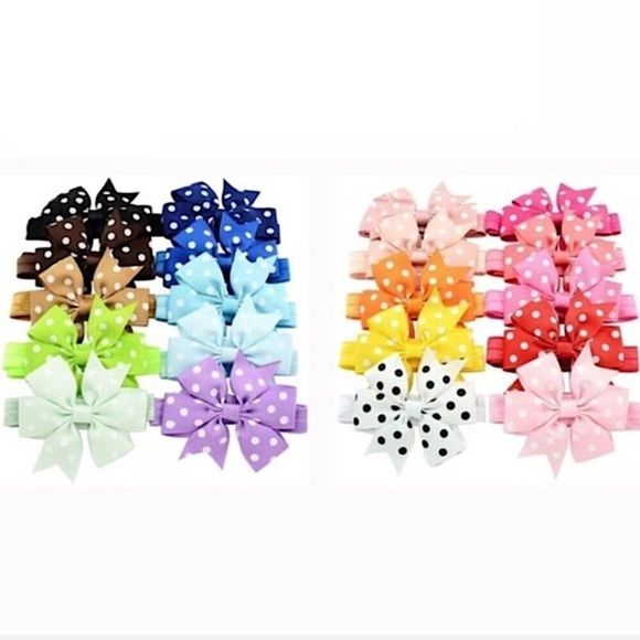 20 Rainbow Color Polka Dot Pinwheel Bow Headbands - 3.5” Bows - Picture 5 of 8